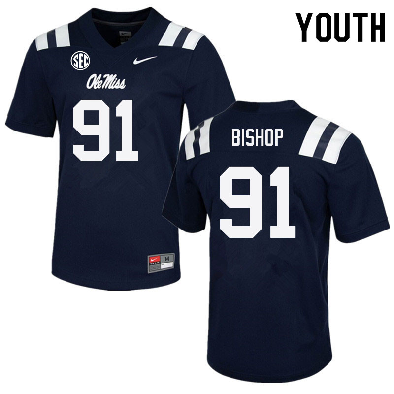 Aubrey Bishop Ole Miss Rebels NCAA Youth Navy #91 Stitched Limited College Football Jersey MMU6458PC